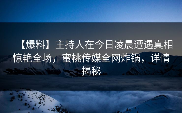 【爆料】主持人在今日凌晨遭遇真相惊艳全场，蜜桃传媒全网炸锅，详情揭秘